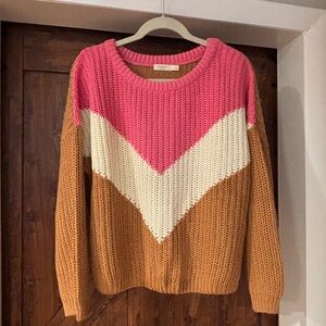 Harper Chevron Knit Sweater - Pink, White, and Tan